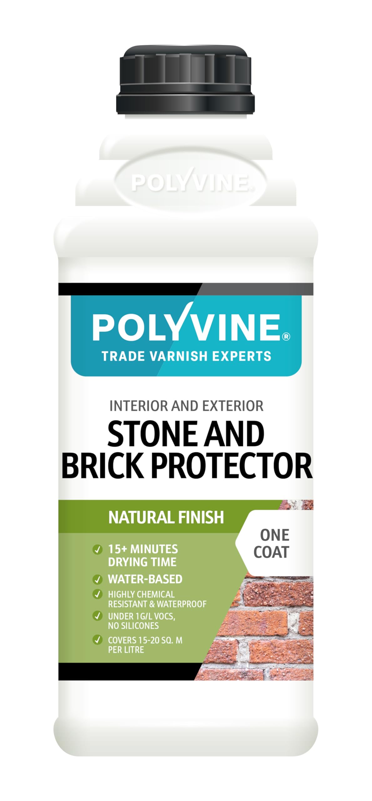 Polyvine Stone and Brick Protector & Professional Sealant Masonry Waterproofer Interior Exterior Clear Penetrating Sealer Waterproof Coating for Stone, Brickwork, Flagstone, Sandstone, Slate, Plaster