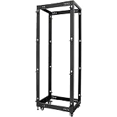 RIVECO 19&rdquo; Adjustable Depth 42U Server Rack 4 Post Rack with Load-Bearing Casters Support Up to 1700LBS for Networking Equipment Black