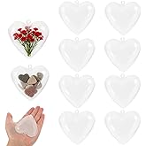 Amosfun 10Pcs Hearts Shape Ornaments 6cm Clear Plastic Heart Box Fillable Balls for DIY Crafts Wedding Party Special Night Decorations
