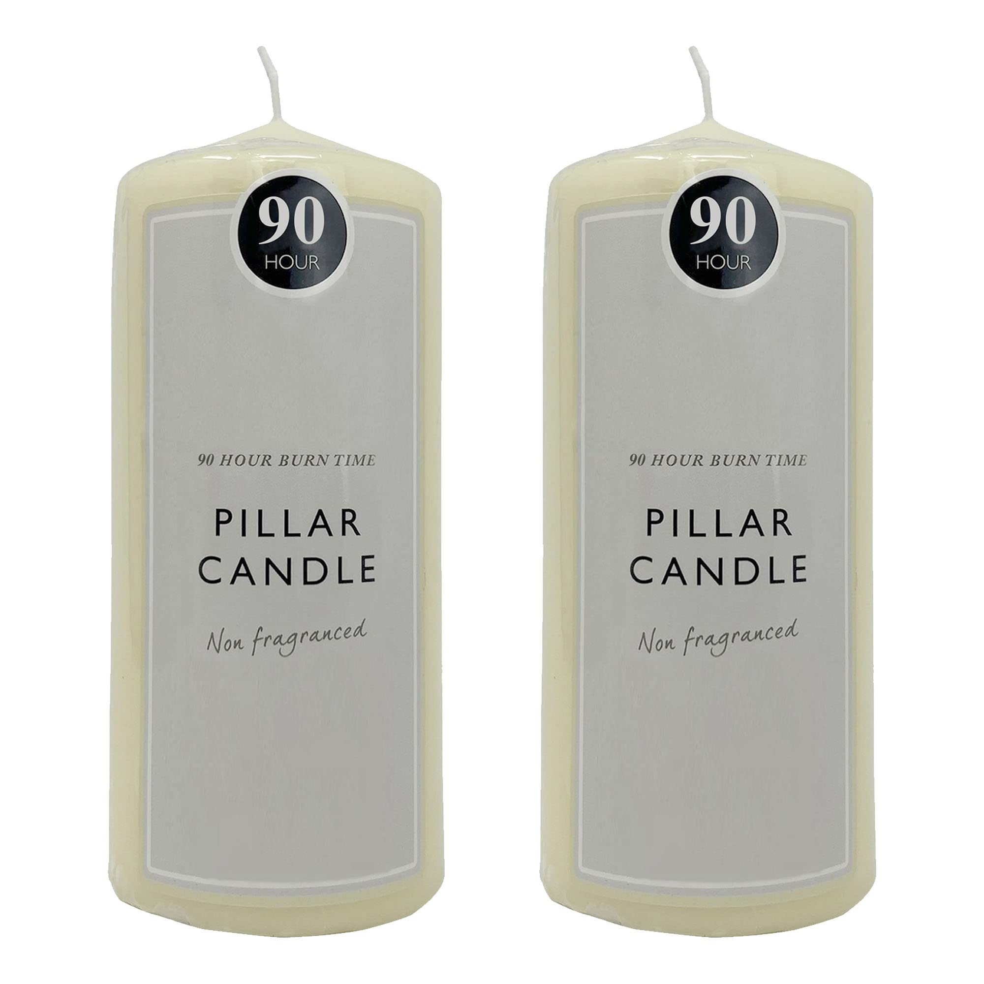 OnlineStreet Church Pillar Candles / Square - Non-fragranced White with Long Burning Times of 30, 60, 90, 180 & 360 Hours Options for or Home Use (90 Hrs Burn Time, Pack 2)