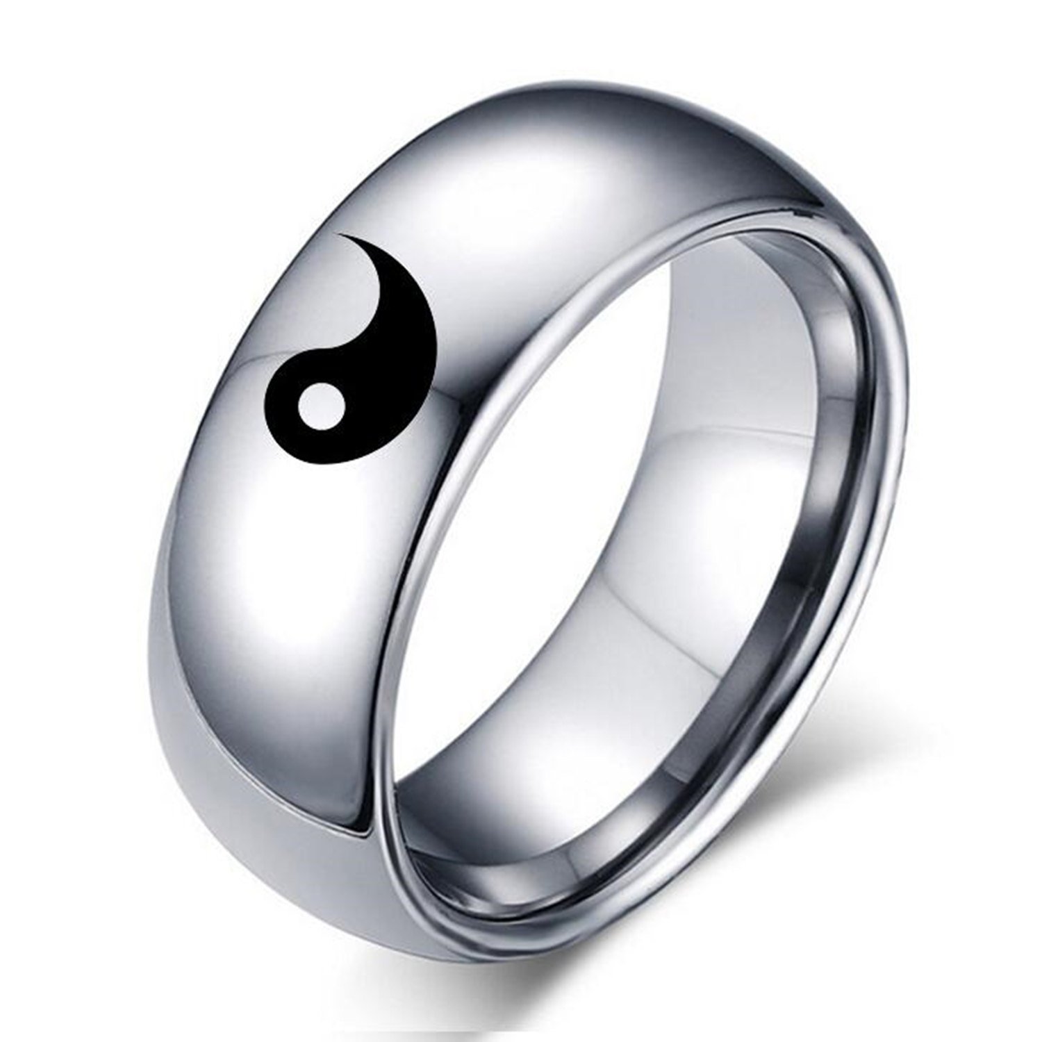 LAFATINA Yin Yang Wedding Band Rings for Men Women Black Tai Chi Balance Matching Engagement Ring for Him Her