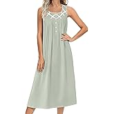 Ekouaer Nightgowns for Women Cotton Long Night Gown Sleeveless Sleep Dress Victorian Nightdress Ladies Sleepwear Light Green Medium