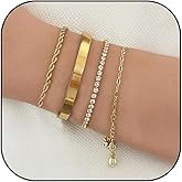 Gold Stackable Bracelets for Women Dainty Chunky Gold Rhinestone Bracelet Stack Stainless Steel Non Tarnish Chain Bracelets Jewelry Sets Gifts for Women