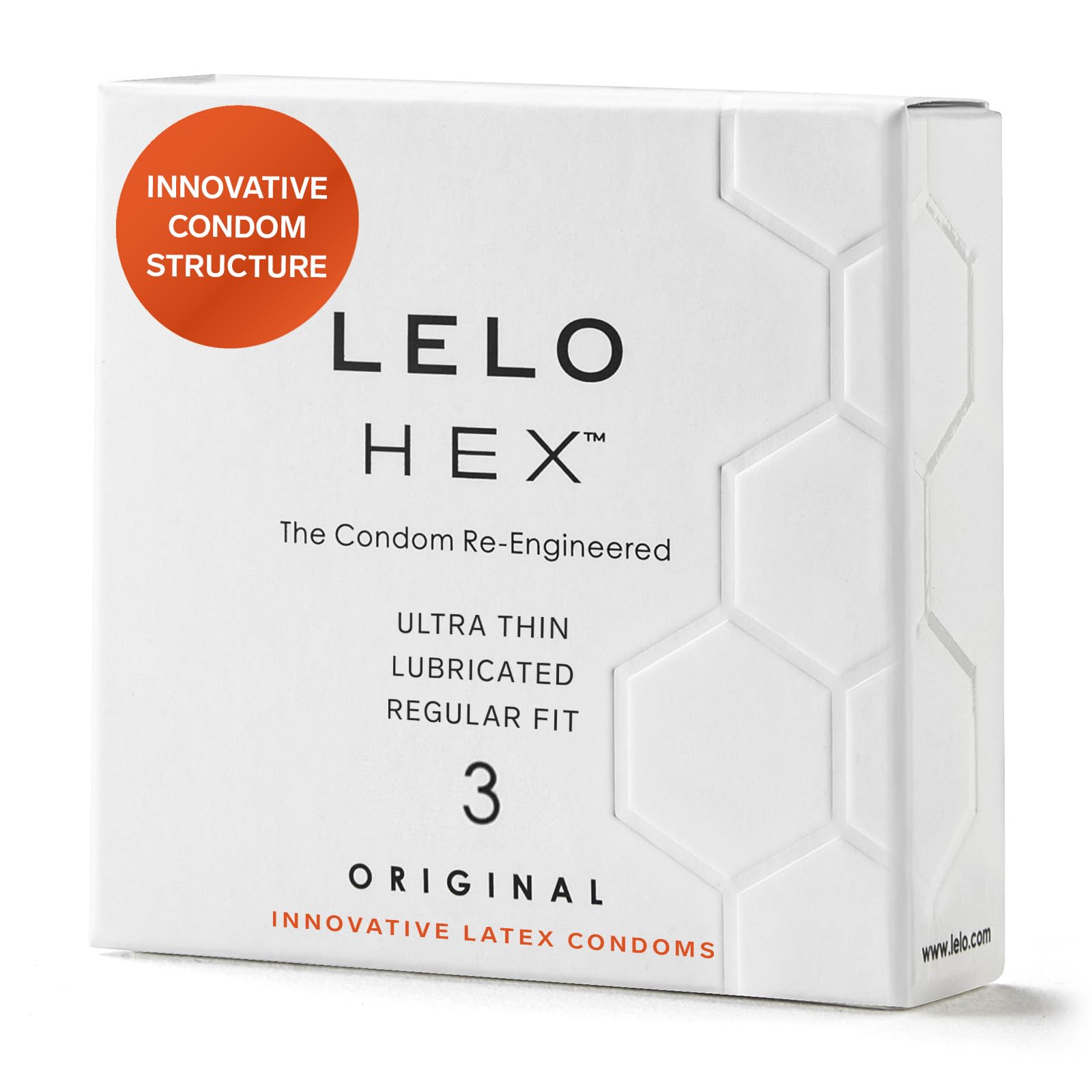 LELO HEX Original Ultra Thin Condoms with Increased Strength, Male Condom, Lubricated Condoms for Men, 2.12-Inch/54 mm Diameter (3 Pack)