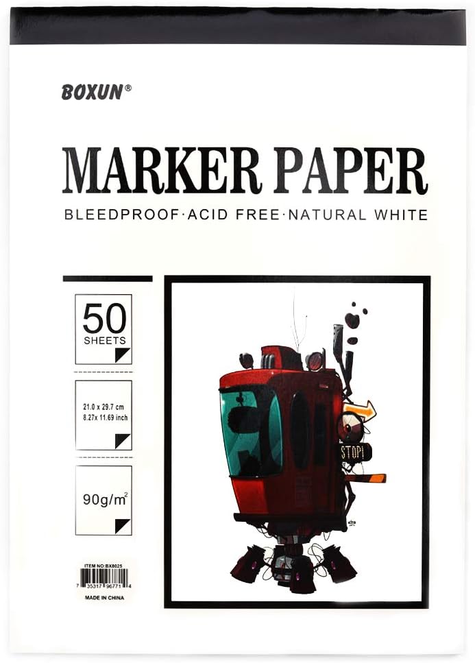 Premium 50 Sheets Sketch Marker Paper Pad, Bleedproof Artist Drawing Paper, 9 x 12 Inch: Arts, Crafts & Sewing