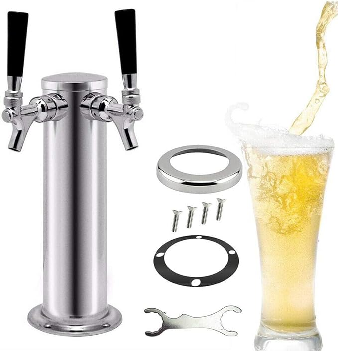 Beer Tower Stainless Steel Draft Beer Tower(Double Faucets) for Home
