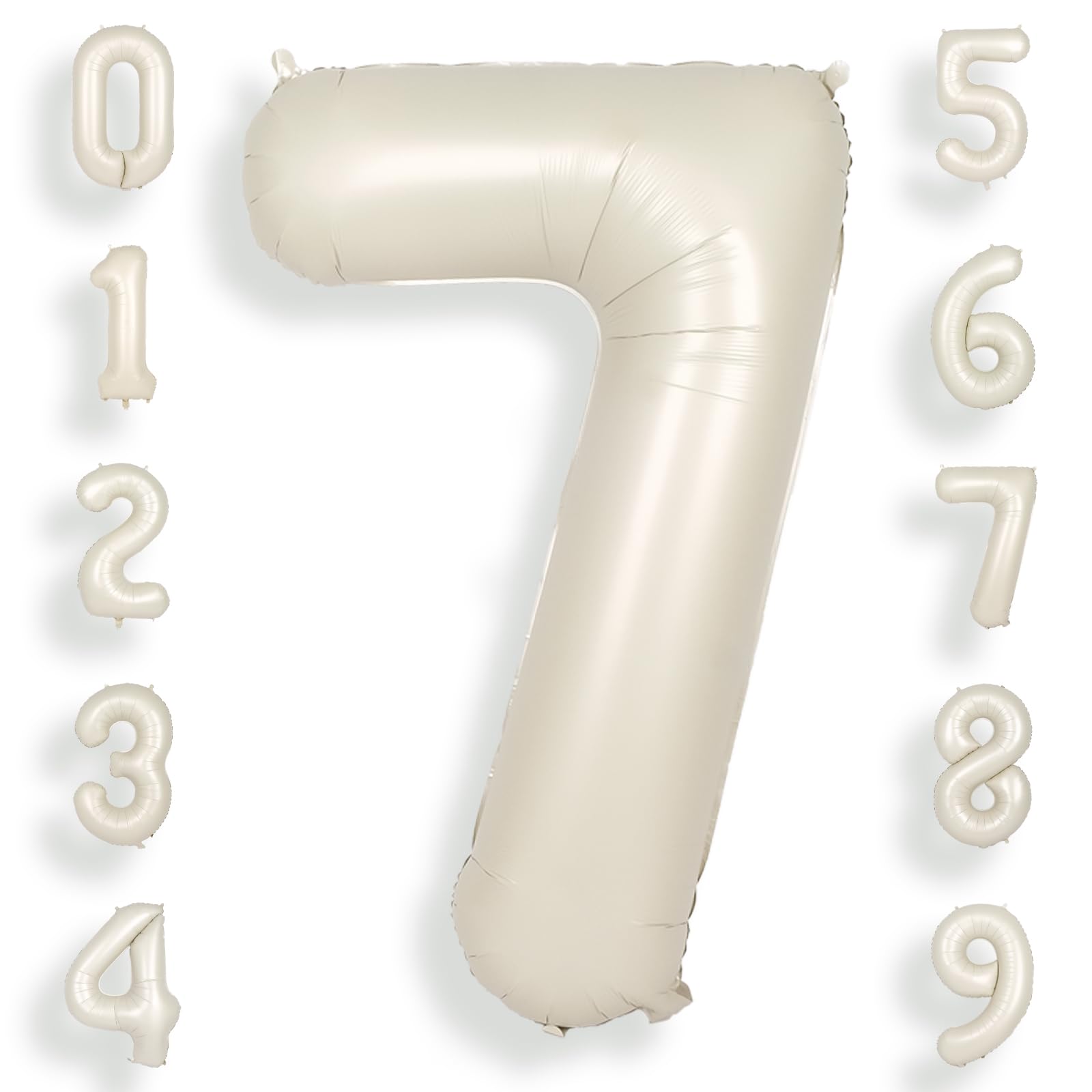 Photo 1 of SUWEN 40 Inch Cream White Large 7 Number Balloons Big Foil Helium Number Balloons 0-9 Jumbo Happy 7th Mylar Birthday Party Decorations for Boy or Girl Anniversary Party Supplies