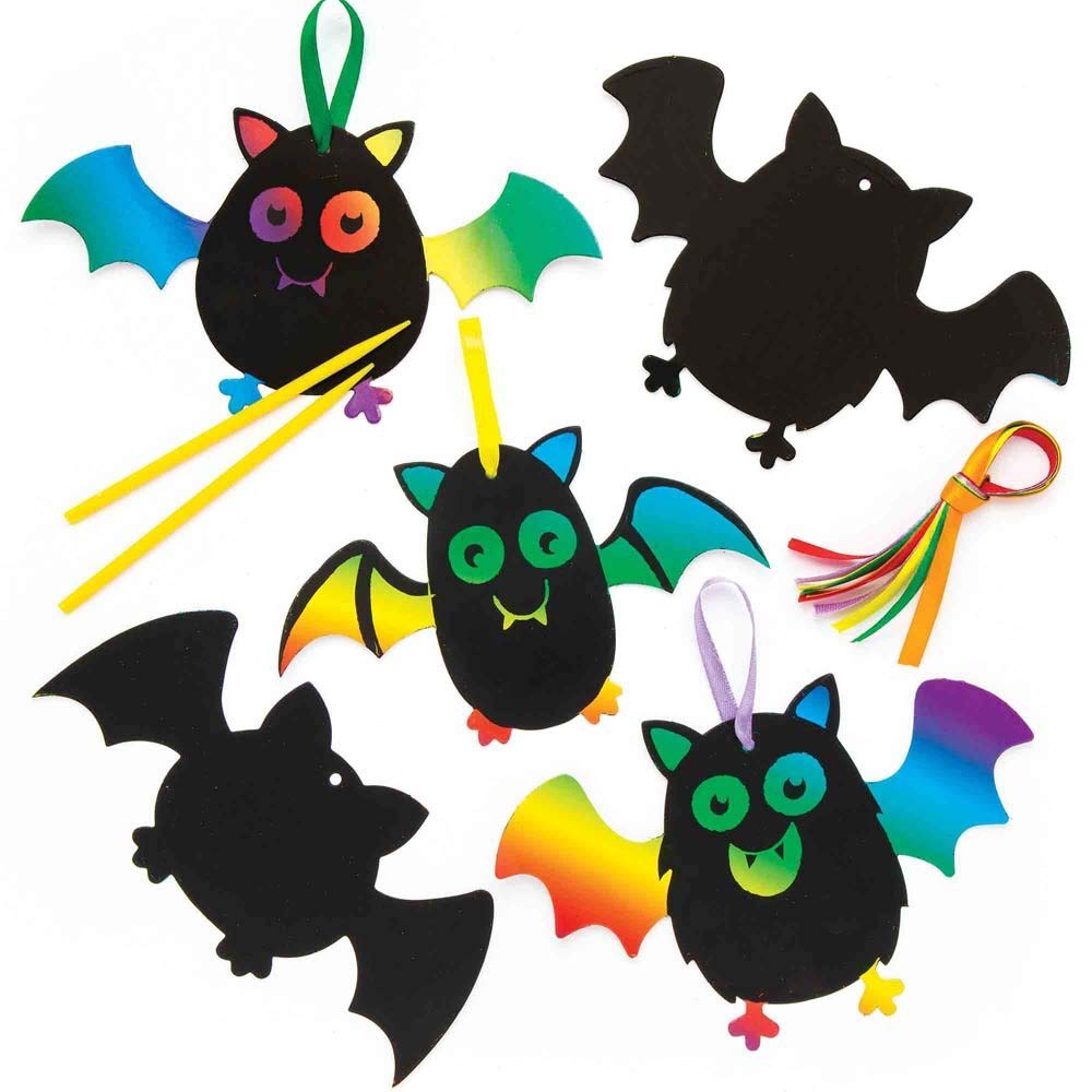 Baker Ross AR627 Bat Scratch Art (Pack of 10) for Kids Halloween Crafts and Decorations, Assorted
