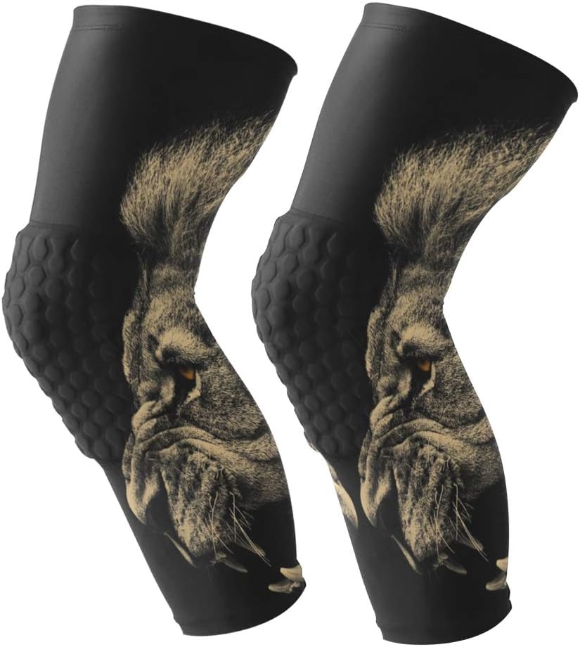 HEY BOX Roaring Lions 1 Pair Anti-Slip Honeycomb Knee Pads Protector Long Compression Leg Sleeve for Men Women Youth Adult Volleyball Baseball Football Wrestling
