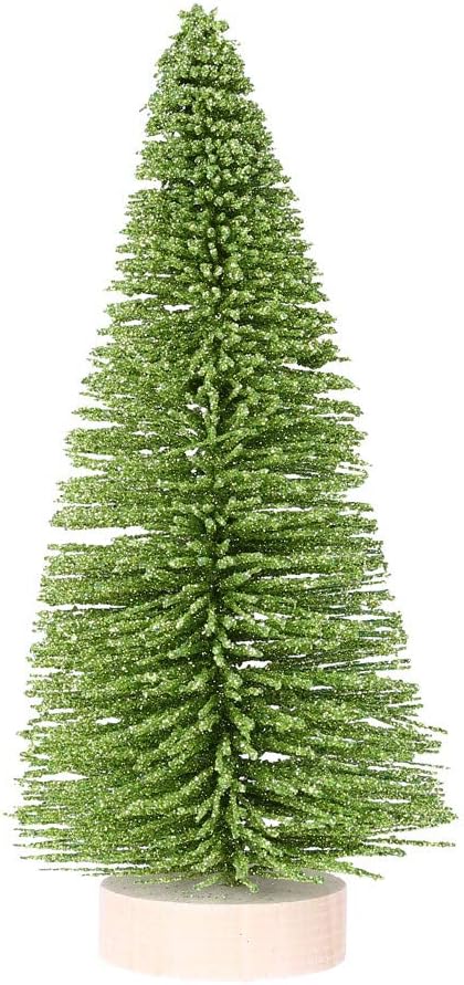Ugood Light Green 2019 Christmas Tree Mini Light Green Pine Tree with Wood Base DIY Craft Table Decor 30cm/25cm/20cm/15cm (15CM)