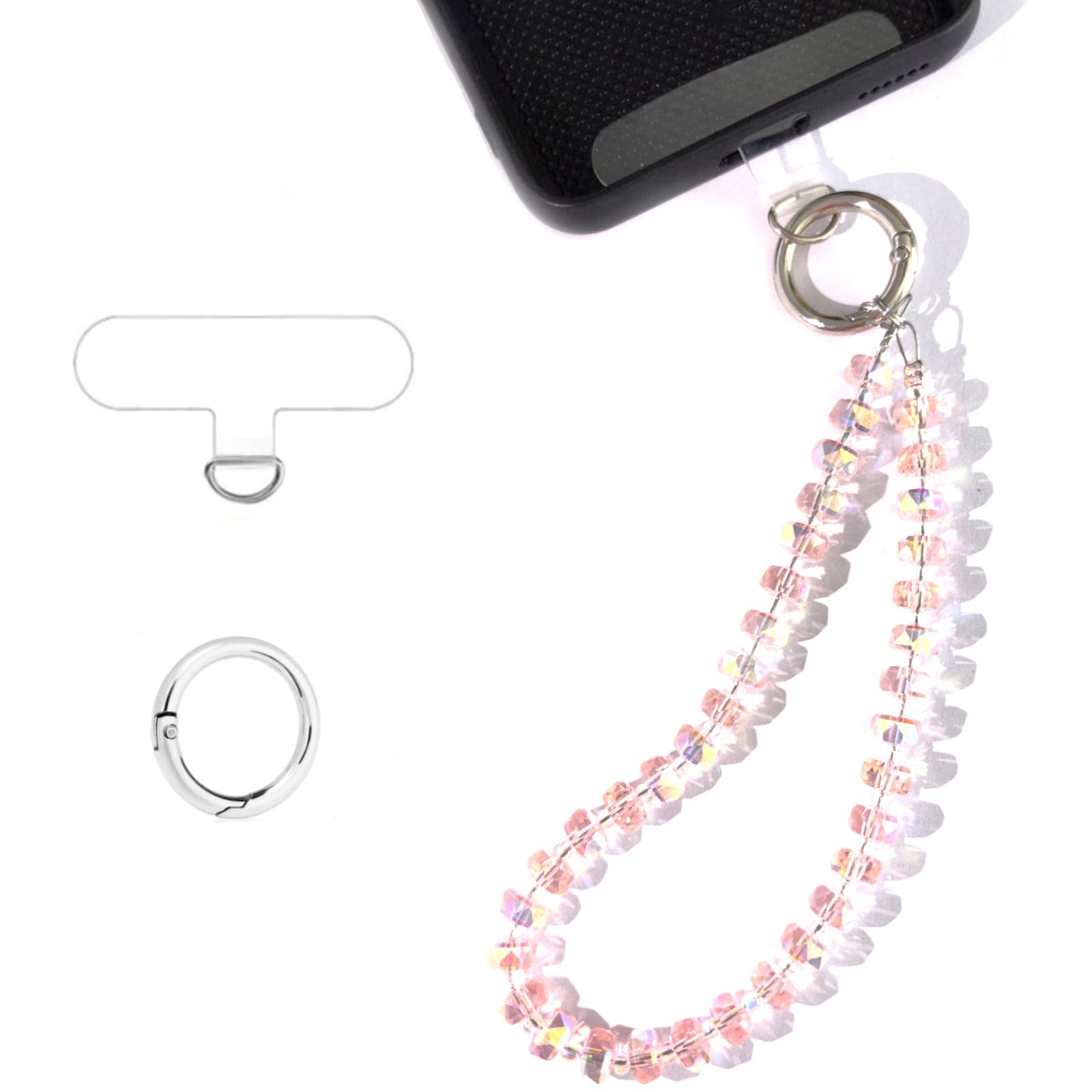 Acofect Crystal Beaded Phone Wrist Strap Charm Chain Wristlet Cellphone Lanyard Bracelet Keychain with Tether Tab Hands-Free