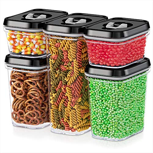 DWËLLZA KITCHEN Airtight Food Storage Containers - 5 Piece Set - Air Tight Lid - Kitchen & Pantry Containers - Clear Thick Plastic Canisters - BPA-Free - Keeps Food Fresh & Dry - Thumbnail 7
