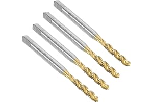 uxcell 4pcs Spiral Flute Thread Taps, 6-32 UNC H2 Screw Threading Tap, Titanium Coated 6542 High Speed Steel Machine Tapping 