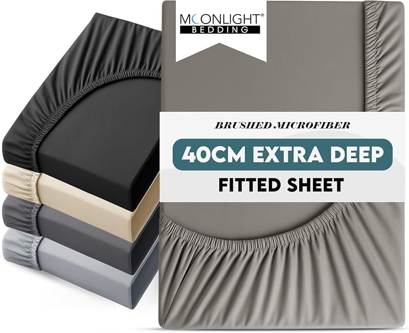 Moonlight Bedding King Size Fitted Sheet 40cm Deep Grey Microfiber