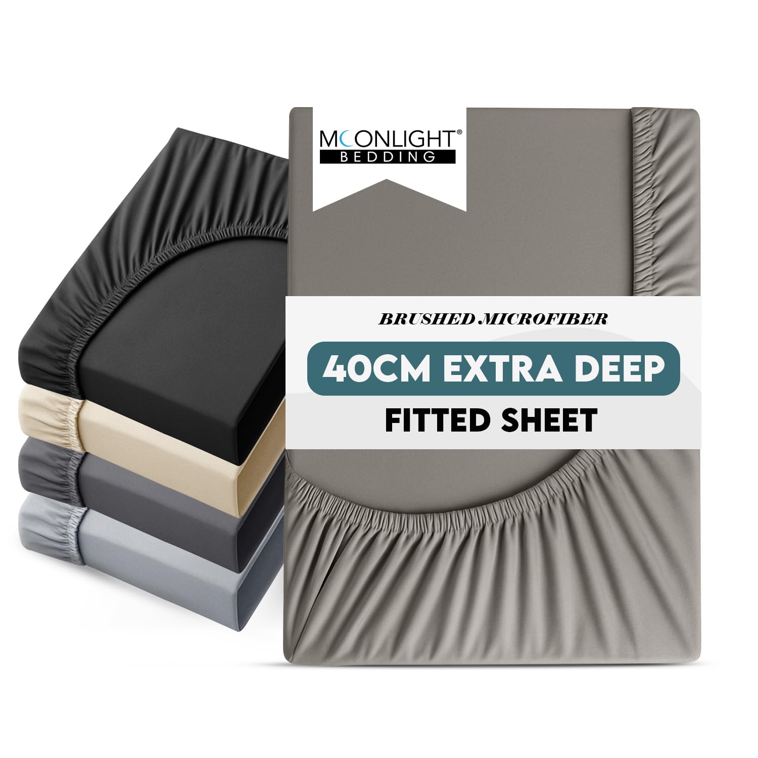 Moonlight Bedding Super king Fitted Sheet 40 Cm Extra Deep Pocket Grey Bed Sheets 16 inch Ultra Soft Bottom Sheet Brushed Microfiber Breathable Shrinkage and Fade Resistant