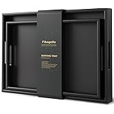 Fibogollo Bamboo Set of 2 Serving Tray with Handles,Decorative Trays Platter,Breakfast Tray in Bed,Food Drinks Tray for Eating,Working,Storing(Black)