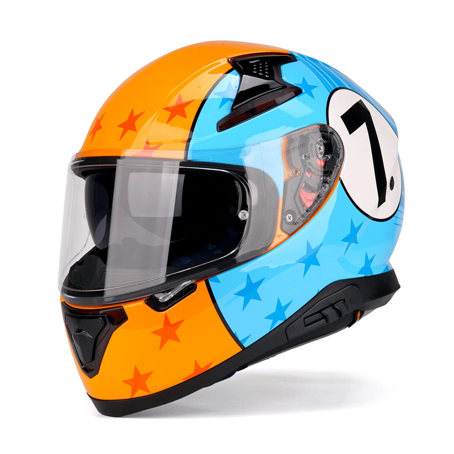 HAX Full Face Motorcycle DOT Approved Helmet with Dual Rear Wing and Pinlock Ready - Lightweight and Durable Motorbike Street Bike Helmet for Adults (Impulse Gulf Livery,M) Image