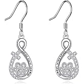 TIGER RIDER Pet Paw 925 Sterling Silver Dangle Earrings Dog Cat Infinity Jewelry Gifts for Women Christmas Birthday