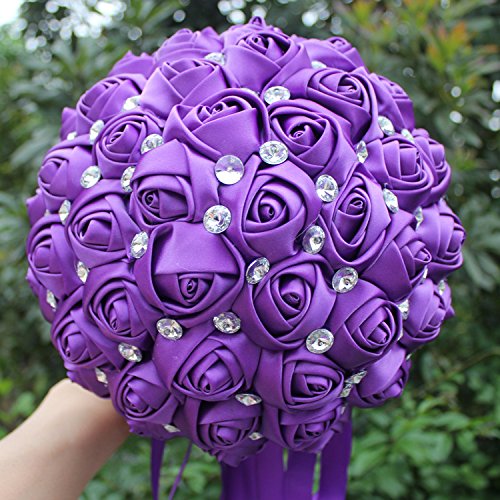 Dweddingブライドブライズメイドブライダルハンドメイドシルクブーケブローチsparkle Bouquetsウェディングフラワー18 7 B078gdr5l9 パープル Crystal Artificial Cm Flowers ヘアドライヤー 今季ブランド Swedags Se