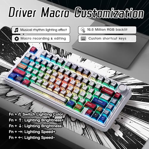 x Aula F75 Pro Wireless Mechanical Keyboard,75% Hot Swappable Custom Gaming Keyboard with Five-Layer and BT5.0/2.4GHz/USB-C Tri-Model,RGB Backlit,Side Printed PBT Keycaps (White Contour Lines)