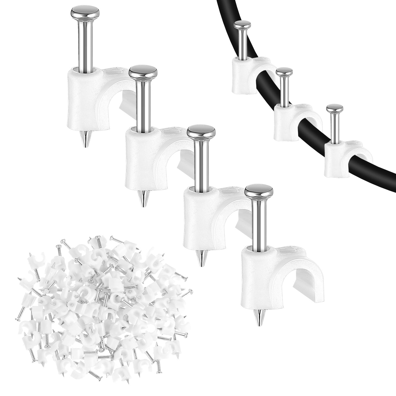 Photo 1 of Andibro 100-pack Cable Clips with Steel Nails, 4mm Wire Wall Clips Cable Clips Nail Cable Wire Cord Management Clips for Wire Ethernet Cable, Telephone Cable, Home Desk TV Wire, Computer(4mm)