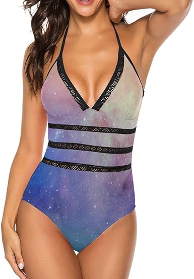 blue and pink one piece swimsuit