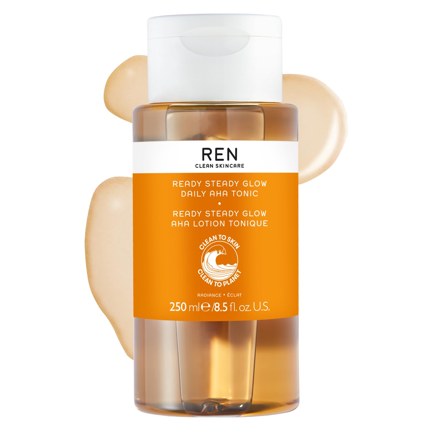 REN Ready Steady Glow Daily AHA Tonic, 250ml – Exfoliating Toner with Lactic Acid & Salicin, Brightens Skin, Reduces Pores and Dark Spots, Smooths Texture for Radiant Complexion