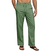 DOWMQ Mens Linen Pants Casual Linen Dress Pants Drawstring Summer Beach Lightweight Trousers with 4 Pockets