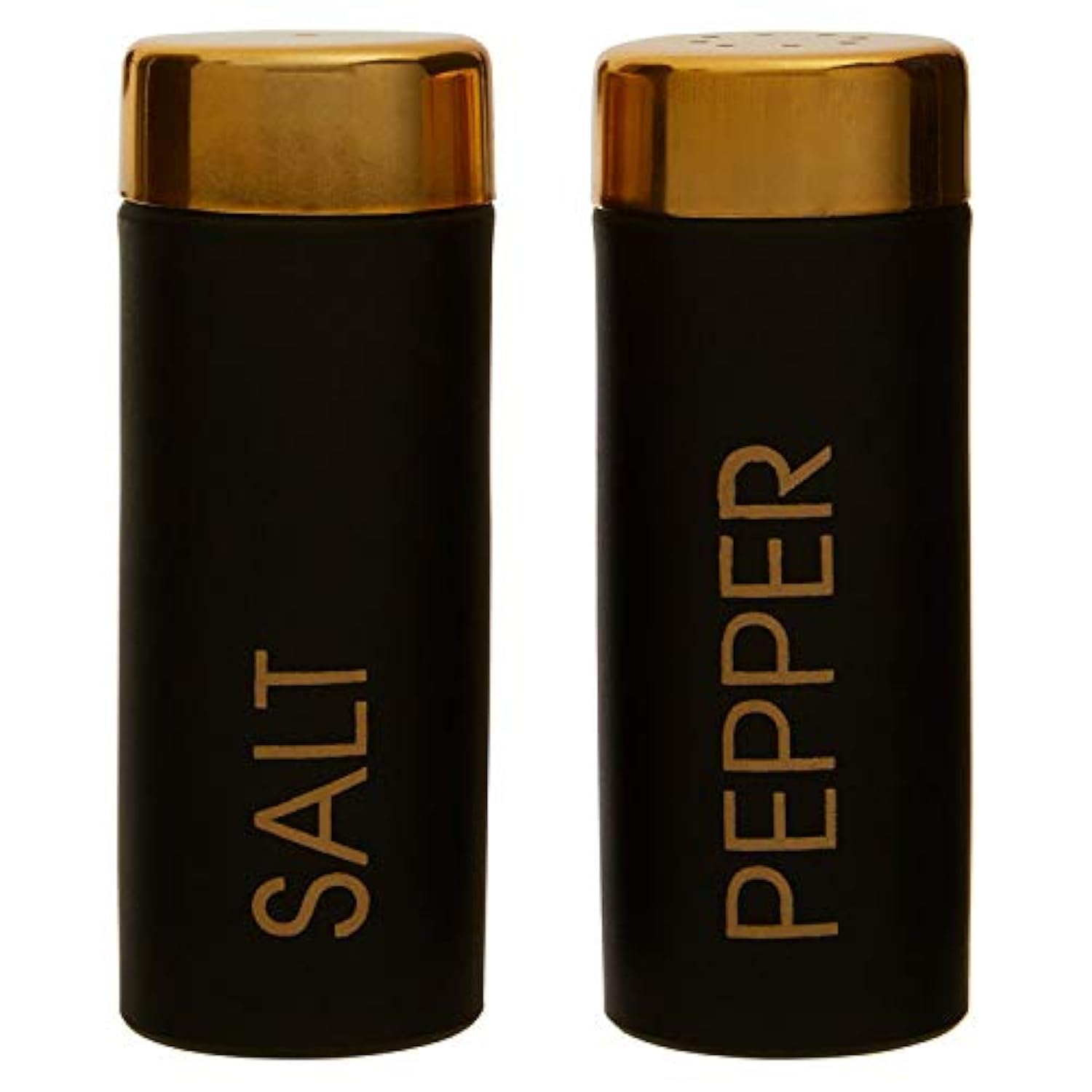 Liberty Salt and Pepper Shaker Set, Black Enamel, Gold Finish Lid