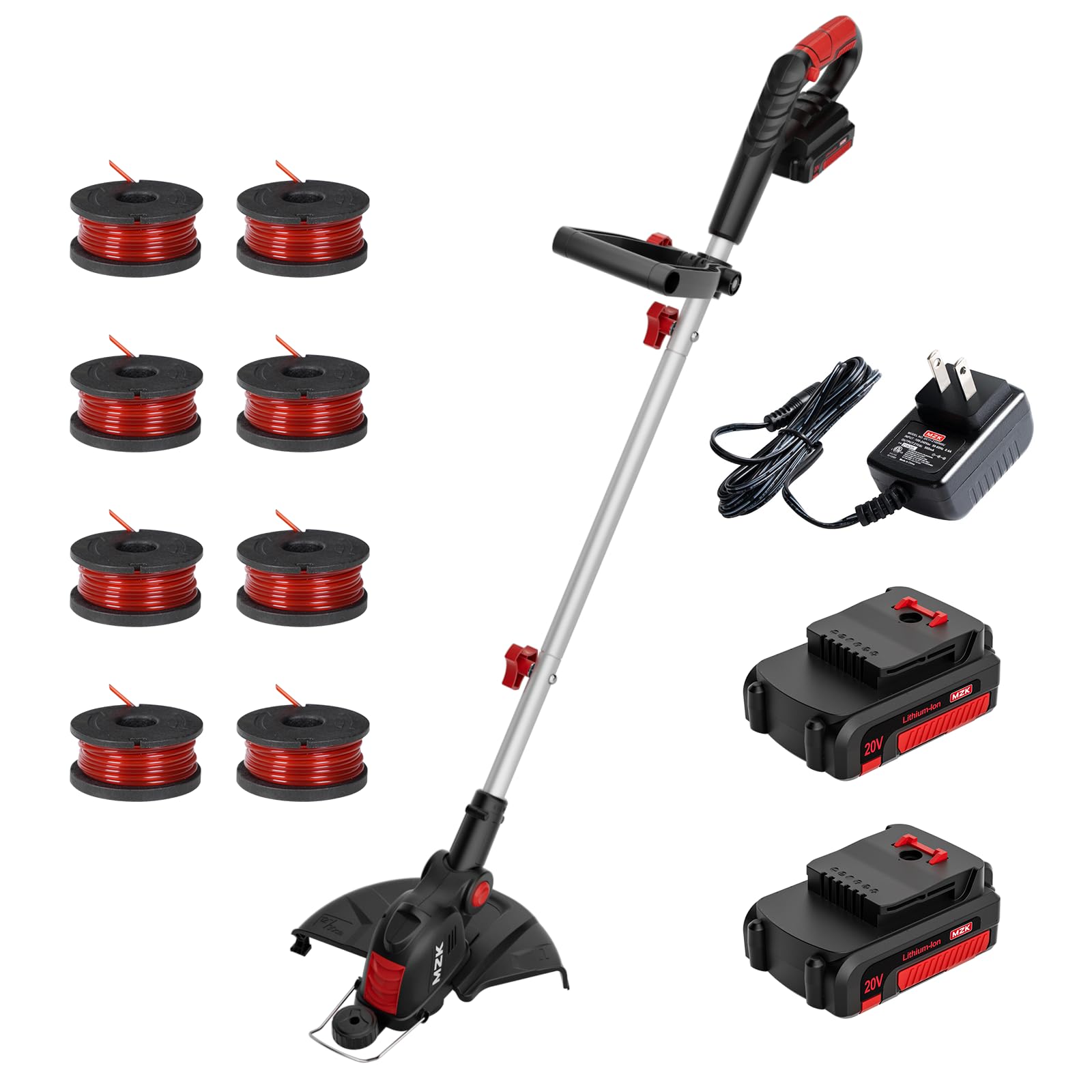 Photo 1 of MZK 20V 12'' Cordless String Trimmer, Grass Trimmer&Edger with 8 Replacement Spools, Battery Powered Weed Trimmer with Auto Line Feed for Garden, Lawn(2 * 2AH Battery and Charger Included),ST12D07