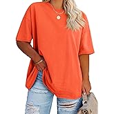 Fisoew Women's Plus Size T Shirts Oversized Tees Summer Half Sleeve Crew Neck Tunic Tops