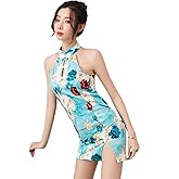 SINGUYUN Women's Chinese Cheongsam Dress Anime Cosplay Lingerie Retro Print Qipao Mini Bodycon Costume Babydoll Outfit