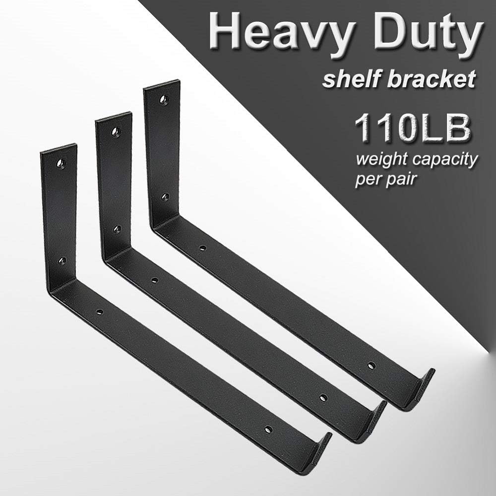 Shelf Brackets 12 Inch 4PCS Heavy Duty Black Wall Bracket with Lip for Floating Shelves Rustic Iron Metal Shelf Bracket for DIY Open Shelving Hardware Included: Home Improvement