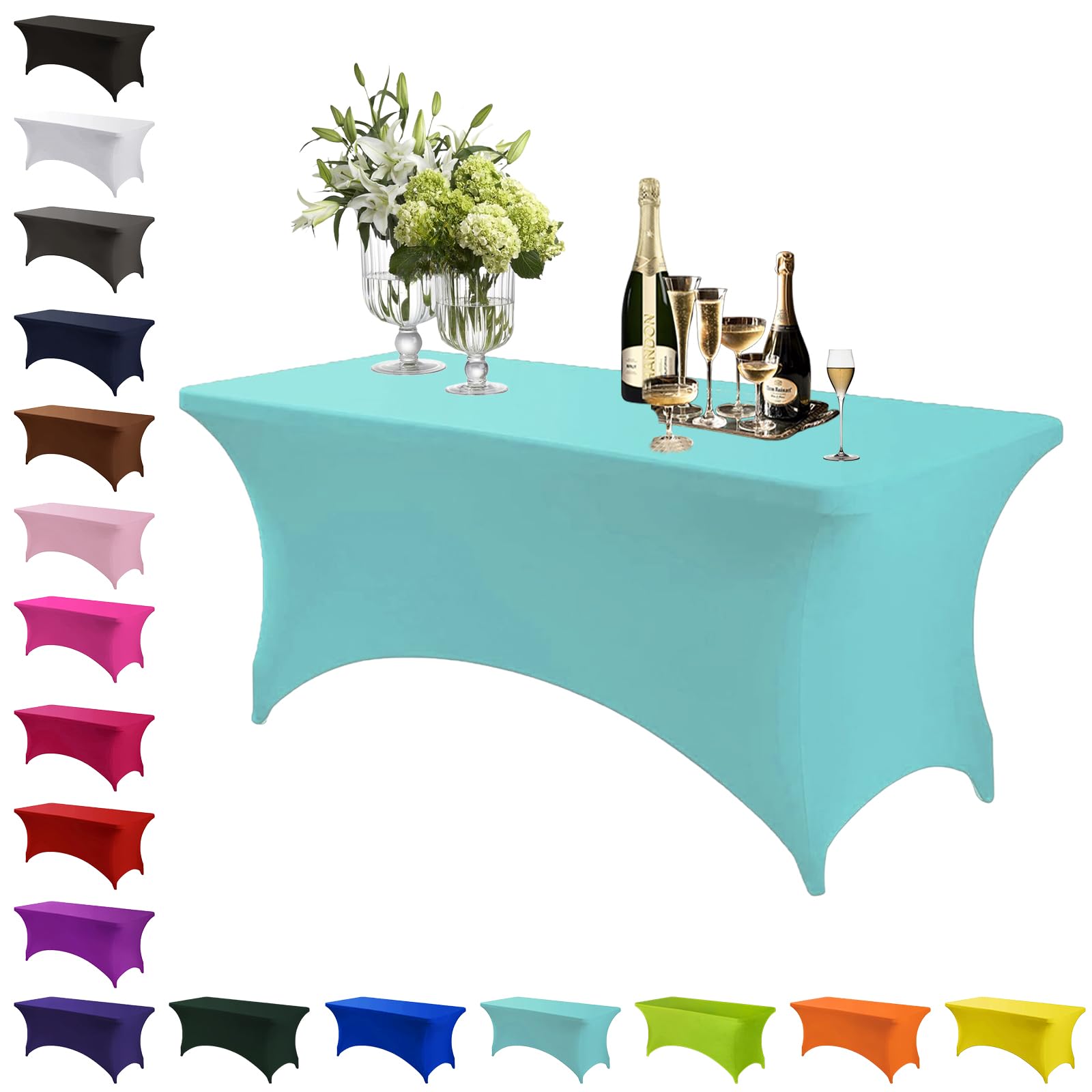 Mienocol Light Blue Spandex Tablecloths,6FT Stretchable Rectangle Table Cover Washable Tablecloth Universal Patio Elastic TableCover for Kitchen,Event, Wedding, Cocktail Bar Exhibition,Banquet,Party