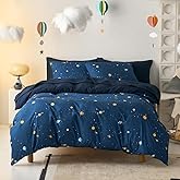 Wake In Cloud - Space Bedding Set for Boys, Star Outer Space Galaxy Patterned Soft Lightweight Comforter Set with Sheets, 5 Pieces Kids Bed in a Bag, Navy Blue, Twin Size