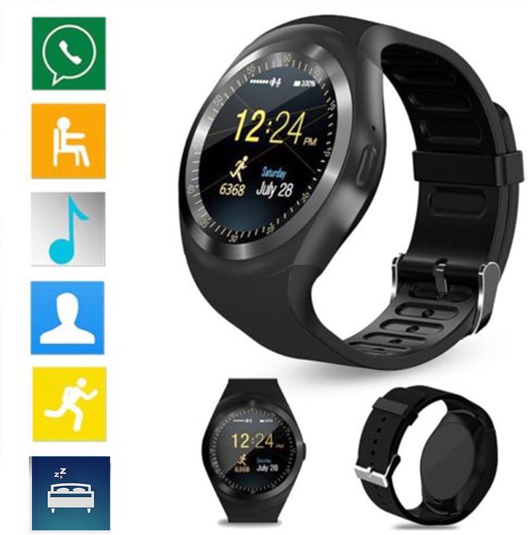 Y1 Bluetooth Smartwatch, Intelligent Clock, 2.0 MP Camera, Sim, Pedometer, Sleep Monitoring, for Wiko Fever, Lenny, Lenny 2, Sunset 2, Bloom, Raimbow Black