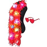 JICASTO Colorful Feather Boas, 6.6ft Boa with 20 Color Lights for Women for Dancing Party Halloween,with Heart Sunglasses