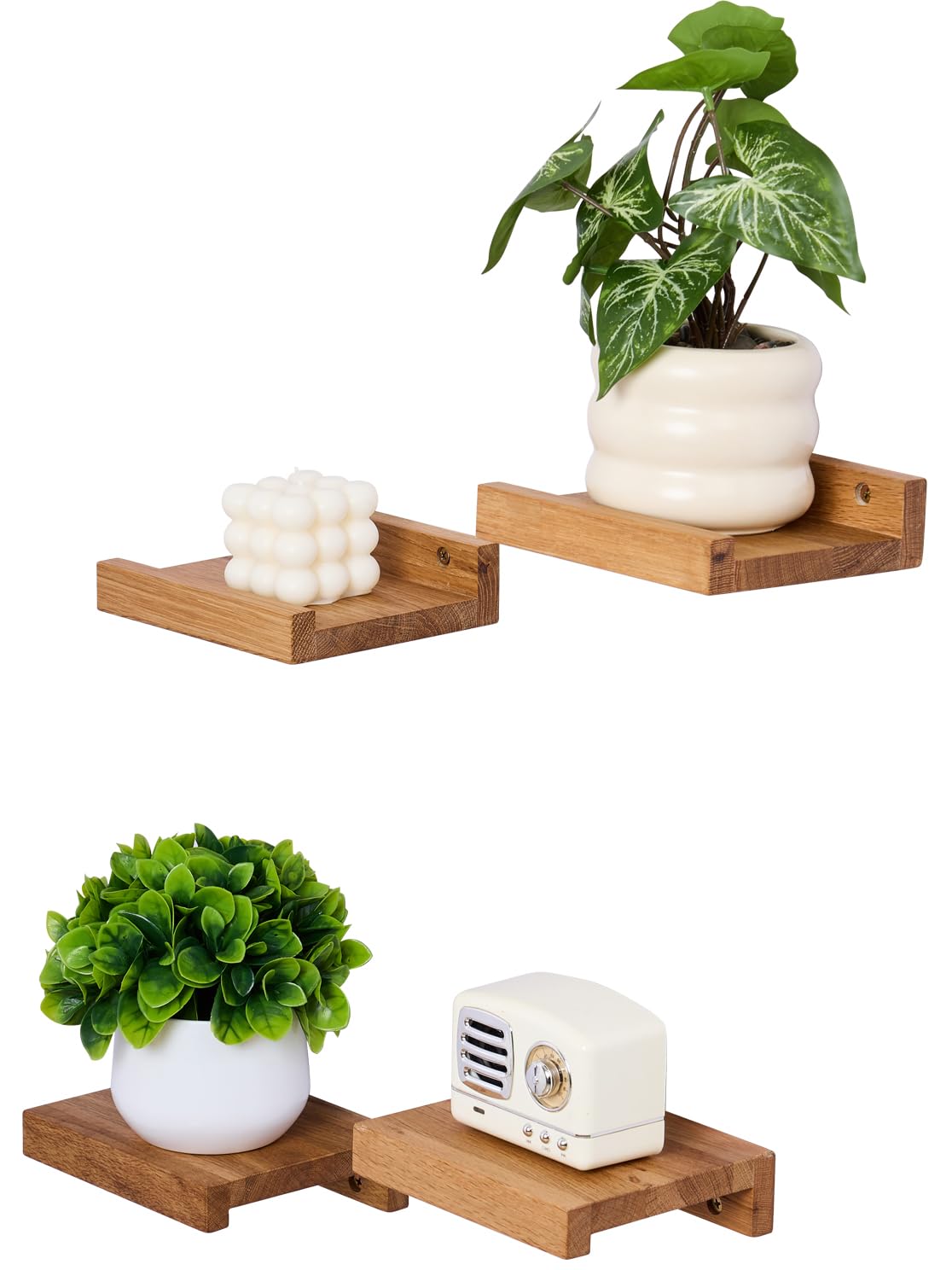 Gieanoo Floating Shelves, Set of 4 Solid Oak Small shelves for wall Square Floating Shelves, Mini Wall Shelf for Small Objects, Hanging Wall Shelf Decoration for Bedroom, Living Room