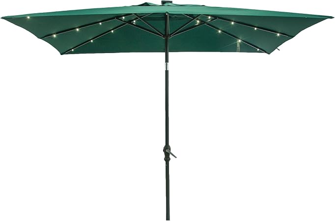 Amazon Com Casun Garden 7x9 Ft Rectangular Outdoor Patio Umbrella With Solar Powered 32 Led Lights Green Garden Outdoor