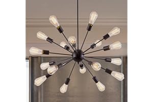 LIGHTDAMY Sputnik Chandeliers Black, Modern 18-Light Farmhouse Pendant Light Mid Century Starburst Lighting Vintage Industrial Ceiling Hanging for Living Dining Room, Bedroom, Kitchen Island, Foyer, Hallway