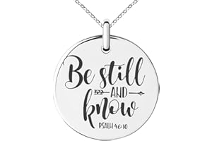 Tioneer Stainless Steel Be Still & Know Psalm 46:10 Small Medallion Circle Charm Pendant Necklace