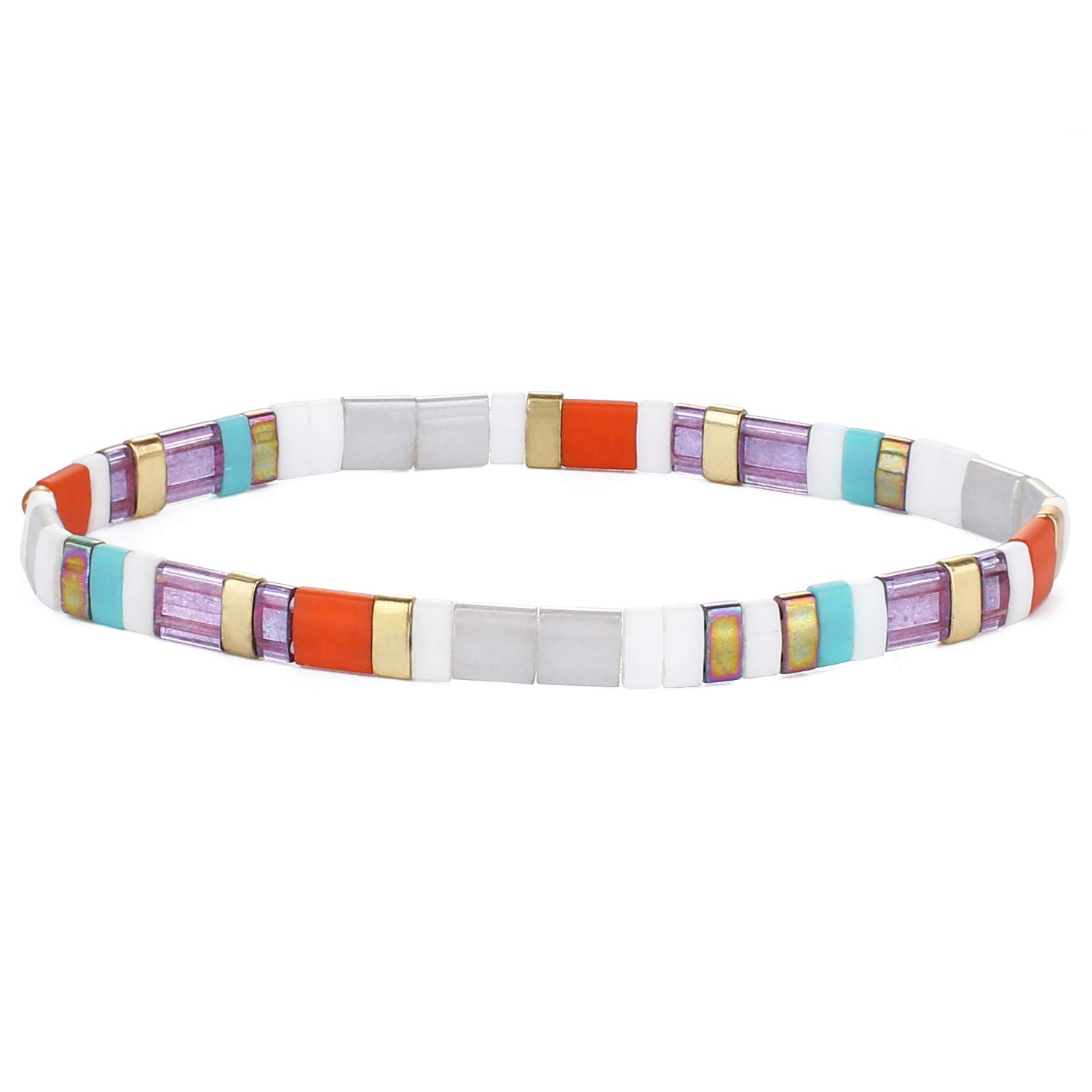 KELITCH Tila Miyuki Beads Bracelets Colorful Strand Stretch Bracelets Mixed Friendship Bracelets - 03H