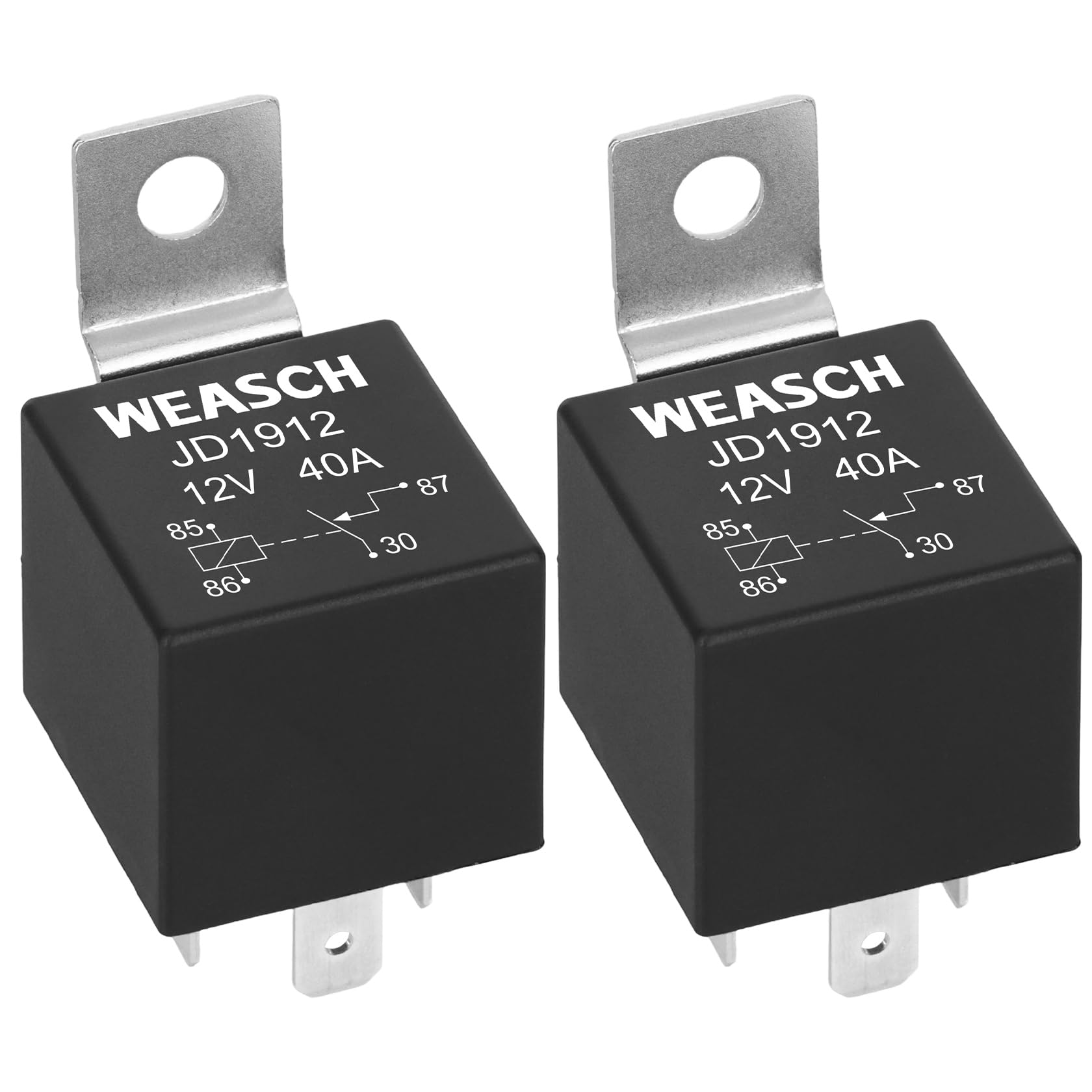 Photo 1 of Weasch 2 Pack JD1912 Car Relay, 12V 40A, 4 Pins SPST, Automotive Switches and Starters, Waterproof Relay for Boat Tractor Truck Motorcycle (2)