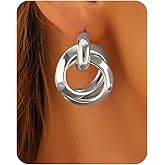 UANNEAU Gold Chunky Earrings for Women Trendy, 14K Gold Dainty Duo Knot Stud Earrings Statement Minimalist Hypoallergenic Earrings Gifts for Her Mom