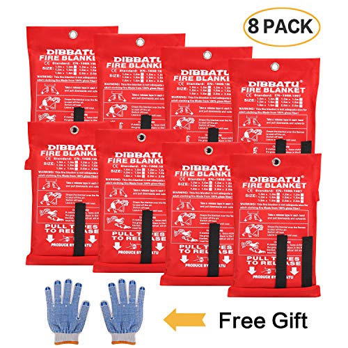 DIBBATU Fire Blanket Emergency Flame Retardent Shelter Safety Cover Designed for Kitchen,Fireplace,Grill,Car,Camping (8 Pack+ Free Gloves)