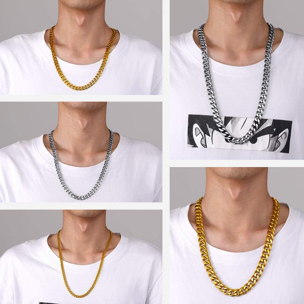 U7 Solid Gold Curb Link Necklace 18K Gold Plated Stainless Steel Minimalist Rapper Jewelry 3mm Cuban Chain 22 Inch | 