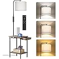 OUTON Floor Lamp with Table, End Table with Lamp Attached for Bedroom, Type C Charging Port, AC Outlet, Side Table with Lamp for Living Room, Nightstand with Drawer, Dimmer & 4 Color Temperature