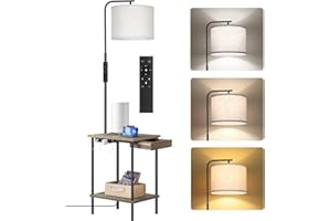 OUTON Floor Lamp with Table & Drawer, Type C Charging Port, AC Outlet, End Table with Lamp Attached for Bedroom Dimmable&4-Co
