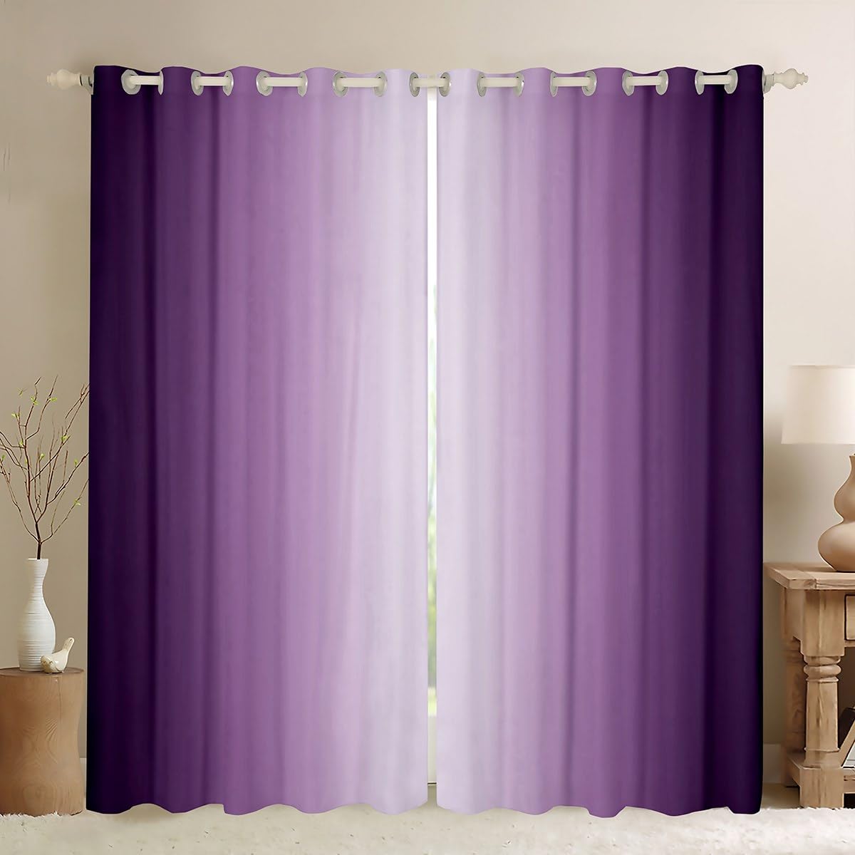 Homemissing Purple and White Darkening Drapes Gradient Style Curtains for Bedroom Living Room For Kids Women Men Ombre 30%-50% Blackout Curtains Geometric Window Treatments W52*L63