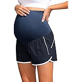 Maacie Maternity Shorts Double Layer 2 in 1 High Waist Athletic Shorts with Pockets